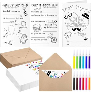 Chiisong 36 Sets Fathers Day Card Crafts for Kids with 36 Envelopes 12 Watercolor Pens Color Your Own Fathers Day Cards Gifts DIY Craft for Dad Home Family School Activities