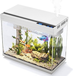 $57 Vehipa Betta Fish Tank 2.4 Gallon HD Glass Aquarium Starter Kits  with 3 in 1 Quiet Filter, Humidifier, 7 Color Lights, Temperature Display