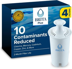 $26 Brita Plus Replacement Water Filter, For Pitchers and Dispensers, 4 Pack  WQA and NSFANSI Certified, Reduces Chlorine, Copper, Mercury & Cadmium, Lasts 2 Months, Household Essential