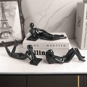 $22 Black Home Decor Thinker Reading Women Statue for Living Room, Modern Shelf Decor Accent Decorations, Resin Collectible Figurines Display for Office Bedroom Table Desk,Black