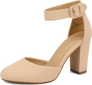 $39 DREAM PAIRS Womens High Heel Chunky Pumps Shoes  Ankle Strap Closed Round Toe Chunky Heels Wedding Pumps Shoes for Women Size 6