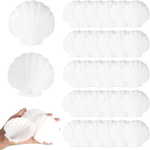 Brilucky 30 Pcs Large Plastic Scallop Shells,3.5 White Faux Seashells for Crafts,DIY Painting,Sea Shells Beach Weddings Decorations   Bulk Artificial Shells for Ocean-Themed Parties and Home Decor