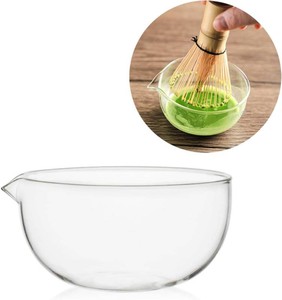 Glass Matcha Bowl With Pouring Spout, Ceremonial Mixing Chawan, 4.5 in, Clear Japanese Style Matcha Green Tea Cup, Hammer Spouted Matcha Mixer Matcha Bowls Glass, transparent, no lines (370ML)