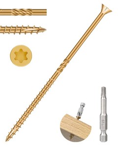 100 pcs #10x5 Deck Screws 5 inch Exterior Wood Screws,tan Color,Rust Resistant epoxy Coated, Construction Screws, Outdoor decking Screw,Fence Screws,Star Drive, trex Deck Screw