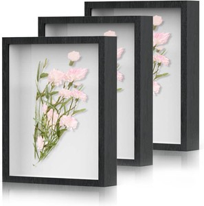 $24 Shadow Box Frame 8x10 - 3 Pack Wood Deep Shadowbox with Glass Shadow Boxes Display Cases Suitable for Photos, Dried Flowers, Handicrafts Picture Frames for Wall (Black)