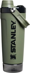 $40 STANLEY Vitalize Shaker Bottle 20 oz  Leakproof Insulated Stainless Steel Shaker Cup  Base Storage and Twist On Fast Flow Lid  Protein Shakes and Pre Workout Powder  BPA-Free  Dried Pine