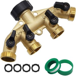 Twinkle Star 4 Way Heavy Duty Brass Garden Hose Splitter  34 Hose Connector, Hose Spigot Adapter, 4 Valves