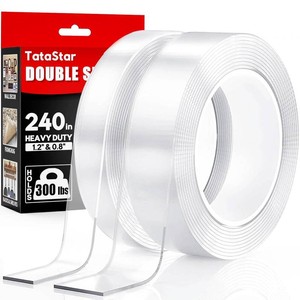 Tatastar Double Sided Tape Heavy Duty (2 Rolls, 20 Feet) - Removable Waterproof Nano Mounting Tape, 1.2 & 0.8 Width for Picture Hanging, Wall Decor, Posters, Carpets, Rugs - Indoor & Outdoor Use