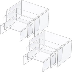 Chuangdi 2 Sets Acrylic Display Risers, Product Stand, Jewelry Display Riser Shelf Showcase Fixtures for Dessert Cupcake Candy Figure Treat Action Showcase(Clear,Small Set)