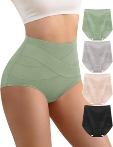 Womens High Waisted Cotton Underwear Panties Ladies Stretch Breathable Full Coverage Briefs 4 Pack Medium