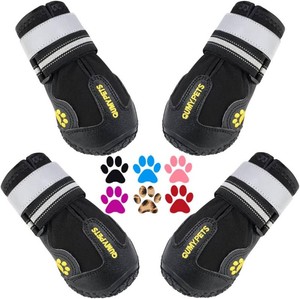$29 QUMY Dog Shoes for Hot Pavement, Dog Snow Boots & Paw Protectors for Winter  Dog Booties Medium Large Size Dogs, Water-resistant in the Rain, Outdoor Walking, Indoor Hardfloors Skid-resistant Sole Black