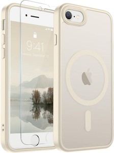 SUPFINE Magnetic for iPhone SE Case 2022 (3rd)2020 (2nd), iPhone 8 Case  With Screen Protector, Translucent Matte, Compatible with MagSafe, Military Grade Drop Proof, Antique White