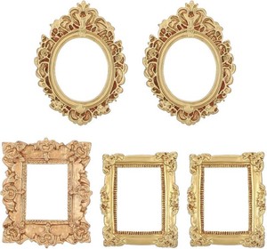5 Pcs Miniature Picture Frames Vintage Dollhouse Photo Frames  with Carved Golden Edges, for Wall Hanging, Desktop Display, Jewelry Showcase, Miniature Props, for Dollhouse