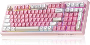 $24 LEOBOG x Aula Pink Keyboard Wireless Creamy Computer Gaming Keyboards  Silent Membrane Keyboard, 98 Keys 2000mAh Quiet Creamy Keyboard with Number Pad, Rechargeable, for PC Mac Office Dorm Rooms