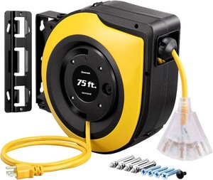 $94 DEWENWILS 75FT Electric Cord Reel 143C SJTOW Cord Reel, UL Listed,Yellow  Retractable Cord Reel, 10A Circuit Breaker, CeilingWall Mount, 180  Swivel Bracket for Garage, Workshop