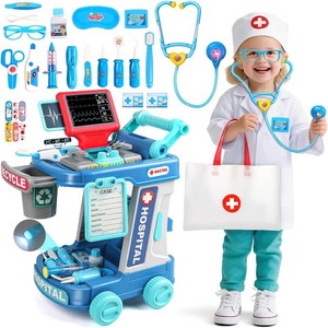 $38 Fajiabao Doctor Kit for Toddlers 3-5 with Medical Cart Costume Stethoscope  Realistic Tools with Sounds & Lights Kids Doctors Play Set for Interactive Pretend Play Birthday Gifts for Boys Girls 27PCS