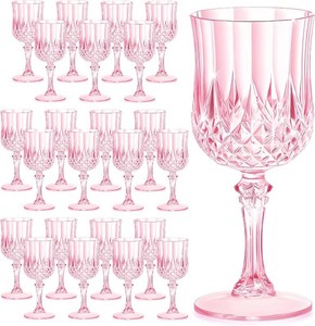 $27 7OZ Plastic Wine Glasses, Reusable Vintage Goblets Unbreakable Drinking Glasses Crystal Water Cups Champagne for Wedding, Parties (24, Pink)