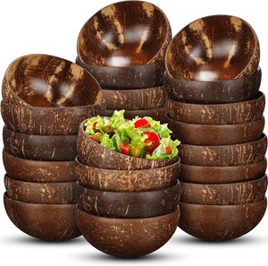 $39 24 Pcs Coconut Shell Bowls Polished Wooden Bowls Natural for Smoothie Acai Salad Vegan Gifts Kitchen Decor (Large)