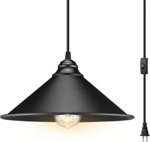 Big Black Plug in Pendant Light, Industrial Hanging Light with Plug in Cord  Hanging Lamps, Pendant Lamp, Vintage Pendant Light with Plug in Cord, Modern Pendant Light Fixture for Kitchen Dining Room