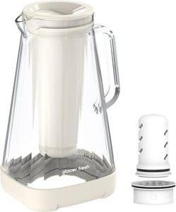 $55 GLACIER FRESH 10 Cup Purela Glass Water Pitcher with 1.6X Flow Rate Upgraded Ultrafiltration Membrane and Activated Carbon Filter, Reduces 99% Chlorine, PFOA&PFOS, Coliforms, White