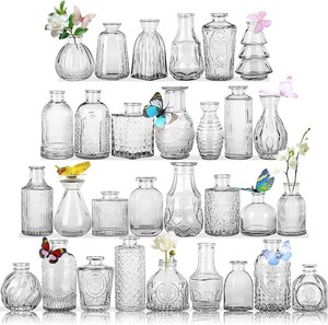 $25 Glass Bud Vases in Bulk Set of 30 Pcs,Small Glass Vases for Flowers as Wedding Centerpieces for Tables,Clear Flower Vases Suitble for Wedding Decorations,Christmas Home Decor (Clear, 30 pcs)