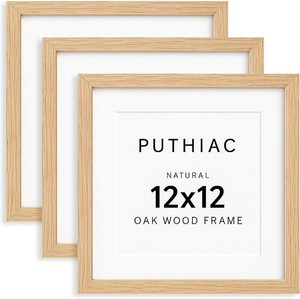 $49 12x12 Solid Oak Wood Picture Frames, Natural Oak, 3 Pack  Minimalist oak frame fits 8x8 with mat or 12x12 without wall display for family photos, art prints, or gallery walls.