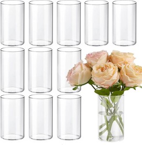$37 12pcs 6 Inch Clear Glass Cylinder Vases for Centerpieces  Flower Vases for Wedding, Home & Party Decor, Hurricane Floating Candle Holders for Table & Shelf
