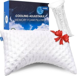 $40 KUCEY Cooling Side Sleeper Pillow for Neck and Shoulder Pain, Luxury Shredded Memory Foam Curved Bed Pillows for Sleeping Set of 1- Adjustable Queen Size- Washable Cover Crescent White