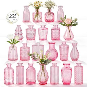 22 Pack Pink Glass Bud Vases,Vintage Small Flower Vases for Centerpieces,Assorted Mini Glass Vases for Flowers,Table Decor,Wedding,Home,Living Room,Bedroom,Office,Party,Gifts(Pink 22 Pack)