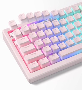 Womier Double Shot PBT keycaps, Shine Through Pink Keyboard Key caps  OEM Profile Pudding Custom keycaps 75 Percent 130-key Set for 60% 65% 75% 100% Cherry Gateron MX Mechanical Keyboard-Pink