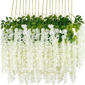 12Pcs Artificial Wisteria Flowers 3.6 FeetPiece White Dense Artificial Fake Wisteria Vine Ratta Hanging Garland Silk Flowers String Home Party Wedding Decor(White-Dense)