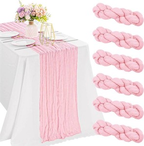6 Pieces Pink 10FT Cheesecloth Table Runner Boho Gauze Fabric Table Runner Rustic Sheer Runner for Wedding Birthday Baby Shower Party Boho Table Decoration Pink
