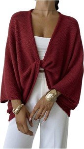 $38 GORGLITTER Womens Cropped Wrap Sweater Bat Wing Knit Poncho Tops  Fall Outfits 2026, Oversized Cozy Pullover Sweaters, Lightweight, Asymmetrical, 34 Sleeve, Deep V Neck XS