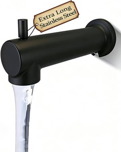 $30 7 Inch Extra Long Tub Spout with Diverter, Matte Black  Slip-On 304 Stainless Steel, No-Tool Install, Compatible With Moen 3839 and 3853, Fit 12 Copper Pipe 58 OD