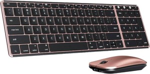 $50 seenda Bluetooth Keyboard and Mouse Combo for Mac, Rechargeable Silent Wireless Keyboard Mouse Compact Slim, 3 Multi-Device Connection, Compatible for Mac MacBook ProAir iPad, Black Rose Gold