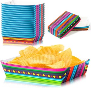 Mexican Taco Nights Food Trays - 50Pcs Carnival Party Supplies  Nacho Popcorn Unassembled Trays, Snack Candy Holders, Disposable Paper Plates, Birthday Party Food Containers, Serving Dish