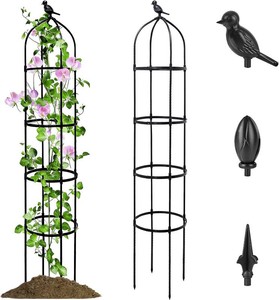 1 Pack Garden Obelisk Trellis for Climbing Plants Outdoor, 6FT Adjustable Plant Support with 3 Decorative Tops, Black Rustproof Trellis for Roses, Tomatoes, Clematis & Vines