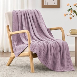 $32 Loves cabin 100% Cotton Muslin Blanket, 6 Layer Lightweight Breathable Gauze Twin Size Blanket 60 x 80 Inches, Soft Summer Blanket for Bed or Couch, Lavender