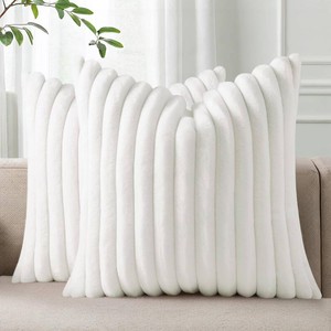 $32 Pallene Faux Fur Decorative Throw Pillow Covers 26x26 Set of 2, White  Luxury Plush Texture, Striped Design, Cozy Soft Touch, Modern Home Accent Decor for Couch, Sofa, Bed, Living Room