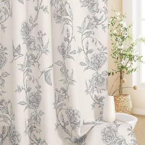 $28 MitoVilla Grey Cotton Boho Hummingbird Shower Curtains, 72 x 72  Grey Cottagecore Spring Shower Curtain for Bathroom, Modern Farmhouse French Country Bathroom D cor, 72x 72