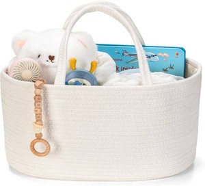 $24 Diaper Caddy Organizer, Empty Gift Basket for Newborn Essentials, Baby Storage Basket, Stylish Gift Bag for Baby Shower, Boys and Girls - Large, Off White