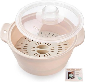 BPA-Free Silicone Microwave Steamer Pot with Steam Tray, AODISTUCE Collapsible Vegetable Steamer for Cooking Fresh & Frozen Vegetables Dumplings Steamed Buns, Perfect for Small Kitchen Dorm Office