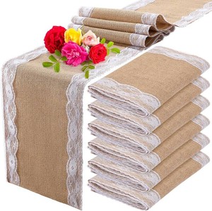 $42 Tatuo 12 Pcs Lace Burlap Table Runner 12 x 72 Rustic Jute Hessian Farmhouse Country Vintage Romantic Fabric Cloth for Country Wedding Birthday Party (Lovely)