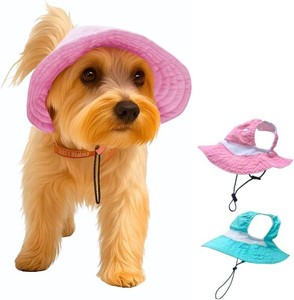 Dog Outdoor Hat with Ear Hole Round Brim Summer Dog Puppy Cat Suncare Cooling Bucket Hat Cute Active Sun Protection Pet Caps (Pink, Medium)