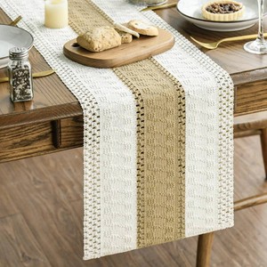 Artoid Mode Burlap Brown Farmhouse Rustic Table Runner 12x72 Inch  Seasonal Holiday Hollow Kitchen Dining Dresser Table Decoration for Home Party Decor, Macrame Cotton Blend