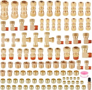 $91 119PCS DOT Brass Compression Quick Connect Air Line Fittings Kit  6 Size 14 18 38 12 58 516 NPT Air Nylon Tubing Fitting Repair Assortment Kits for Truck or Industrial Air System