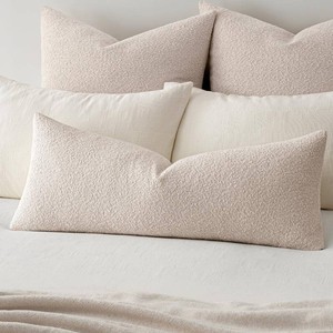 MIULEE Textured Boucle Lumbar Pillow Cover for Bed 14x36 Beige  Pack of 1 Textured Neutral Couch Throw Pillow Cover, Accent Solid Long Body Pillowcase, Sofa Living Room Home Decor