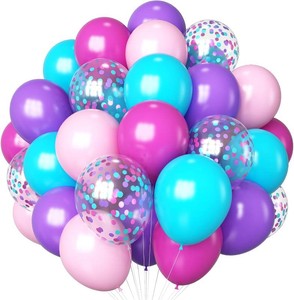 HILAVO Pink Purple Blue Balloons 12 Inch 60 Pcs Mermaid Latex Balloons  Hot Light Pink Teal Blue Purple Balloon Confetti Balloons for Kids Magic Theme Princess Birthday Baby Shower Party Decor