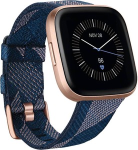 $149 Fitbit Versa 2 Special Edition Health and Fitness Smart Watch with Heart Rate, Music, Alexa Built-In, Sleep and Swim Tracking, Navy and Pink WovenCopper Rose, One Size (S and L Bands Included), 2.3