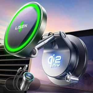 $40 LISEN Qi2.2 25W MagSafe Car Mount Charger, Magnetic Wireless Car Charger with 54W Adapter Suction Cup Phone Mount for iPhone 17 16 15 14 13 12  Qi2.2